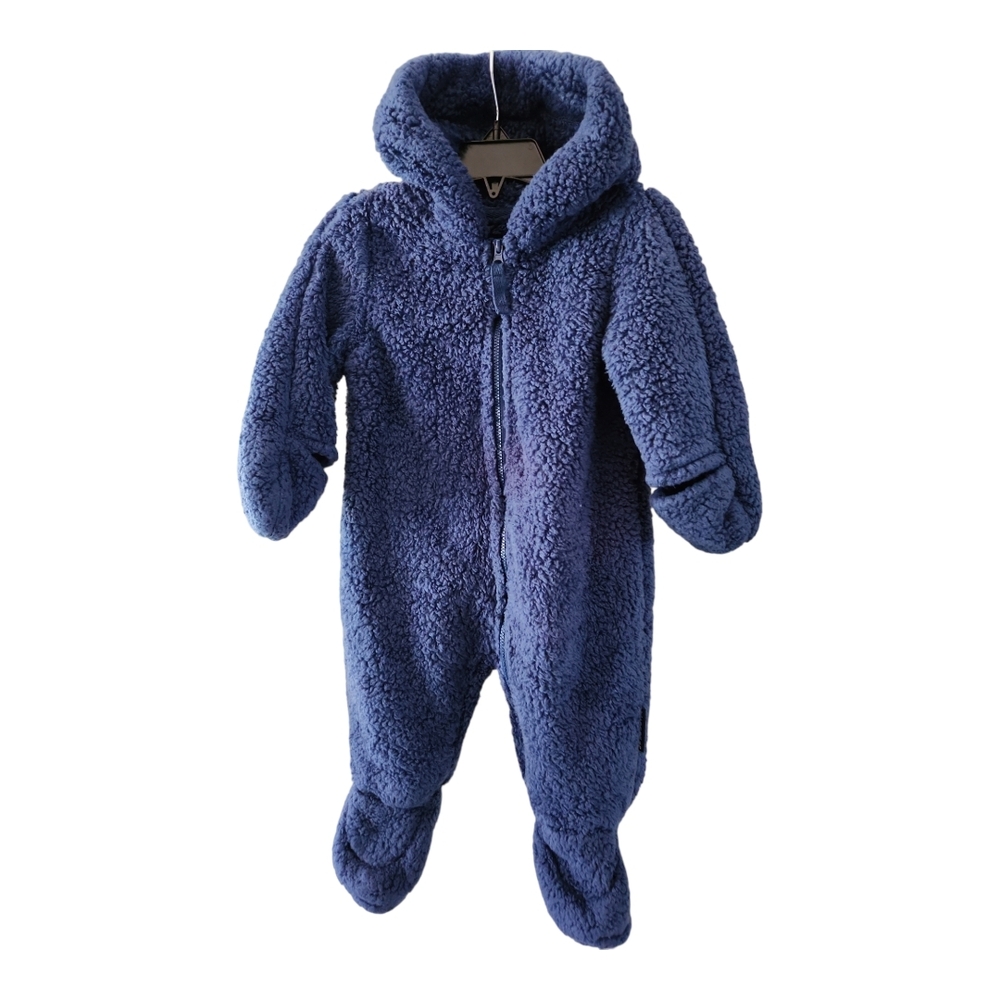 Wippette Kids Fleece Bunting Size 6-9M Blue One Piece Outerwear Hood Hand Mitts
